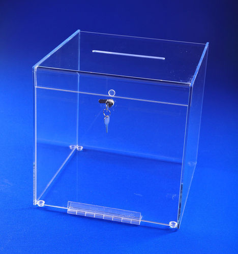 Large Cube Ballot Box with Drop Front Door | Clear or White